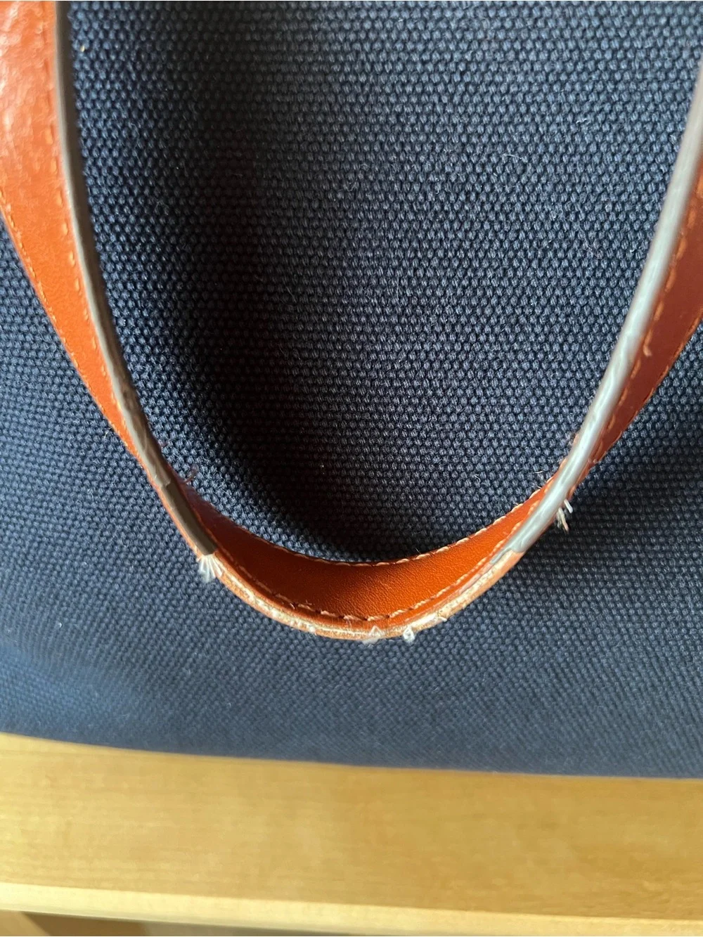 Banana Republic Navy Canvas Tote with Brown Leather Handles